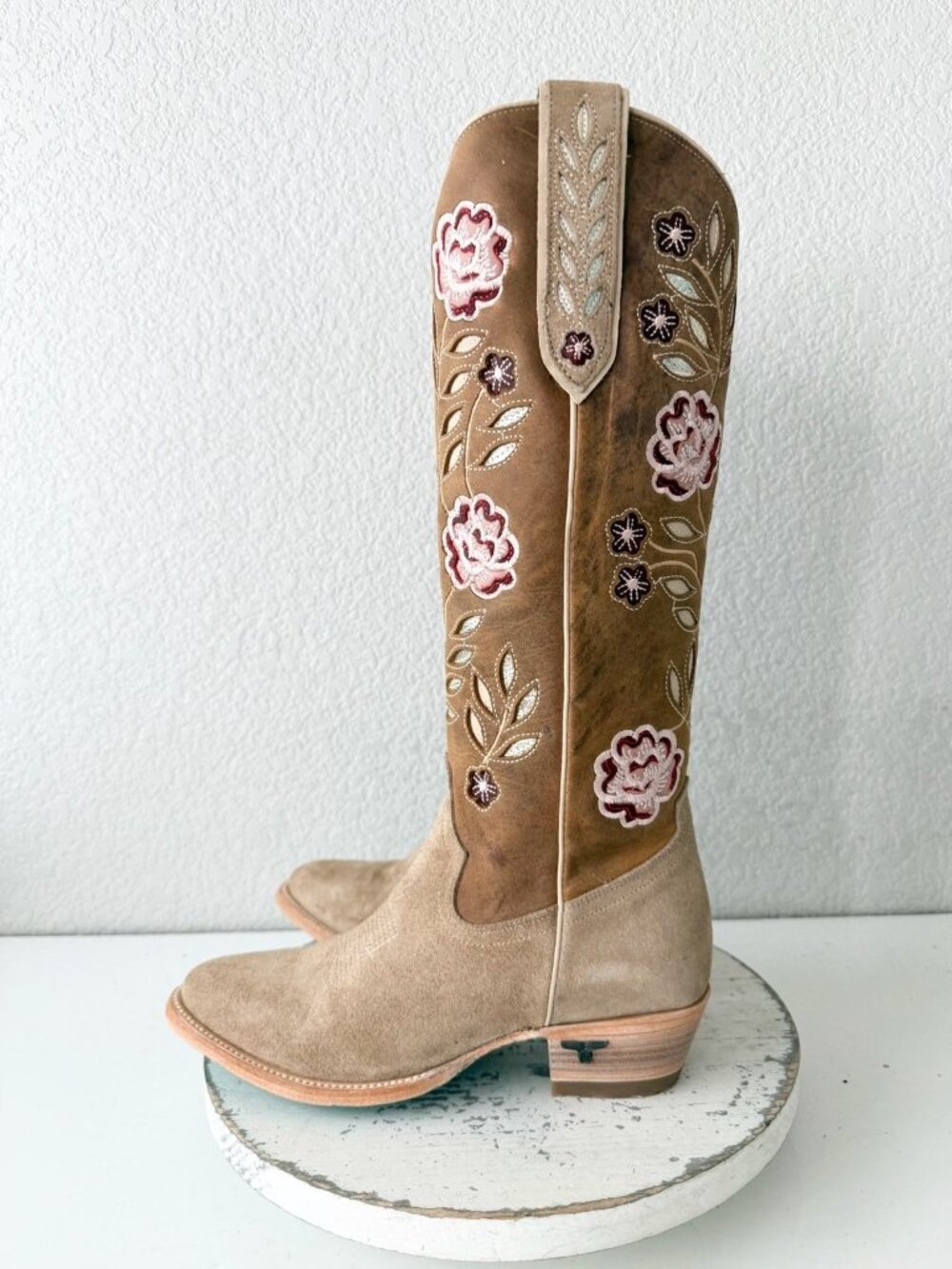 Lane KENZIE Cowboy Boots Womens 8 Latte Suede Floral Embroidery Western Tall - Picture 4 of 11